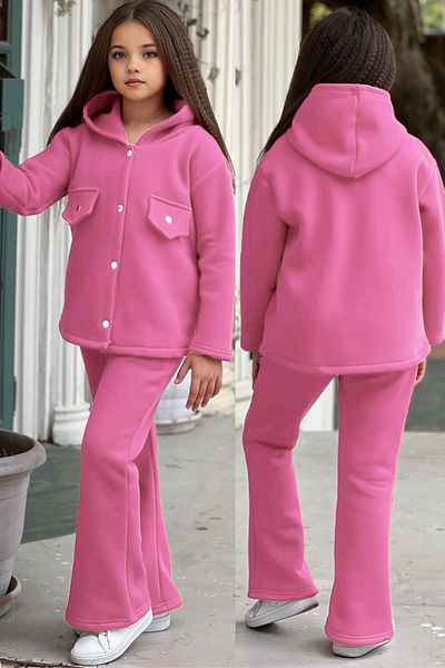 FEEL STYLE Σετ φόρμας 3 κλωστών Fleece για κορίτσια - Φαρδιά πόδια, κουμπωτά