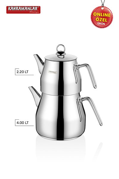 Kahramanlar Pyramid Platinum Teapot Set Xxl 7lt (dem 2,5lt Water Bowl 4