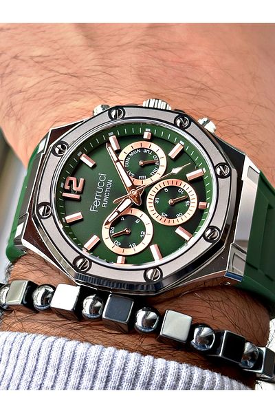 Ferrucci Green Color Silicone Sports Men's Wrist Watch + Bracelet with Gift