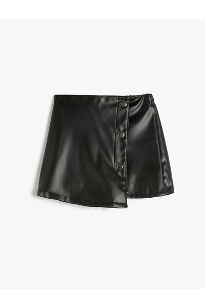 Koton Pantaloni scurți Fustă Aspect piele Talie elastică Buton Detaliat