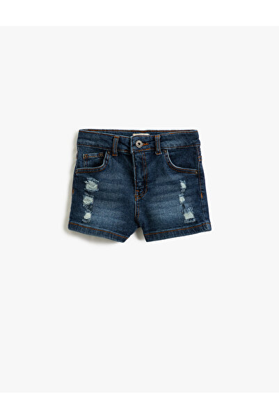 Koton Kot Şort Yıpratılmış Detaylı Cepli Pamuklu Beli Ayarlanabilir Lastikli