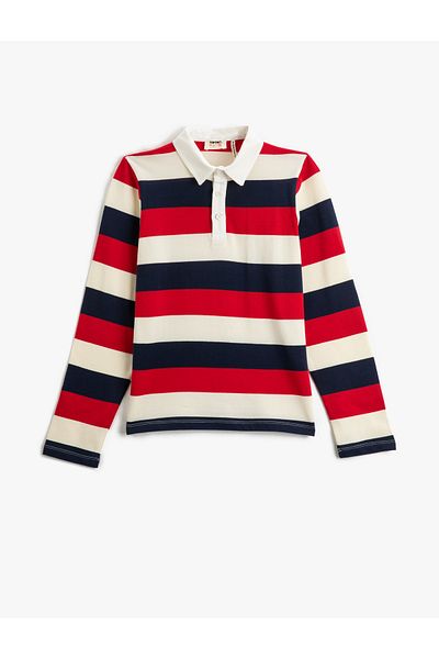 Koton Langarm-T-Shirt mit Polokragen und Knopfdetail