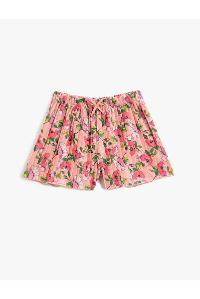 Koton Floral Pleated Shorts with Bow Detail and Elastic Waist