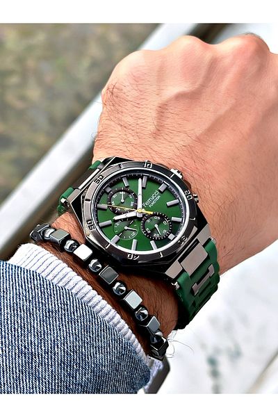 Ferrucci Green Sports Silicone Band Men's Wrist Watch + Bracelet with Gift