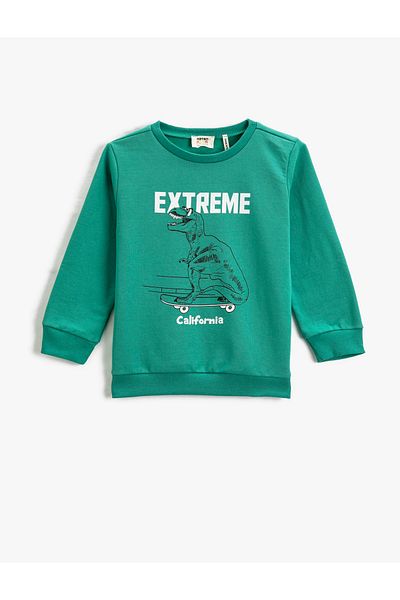 Koton Dinosaur Printed Sweatshirt Long Sleeve Crew Neck