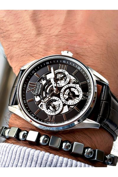 Ferrucci Black Color Leather Cord Function Men's Wrist Watch + Bracelet with Gift