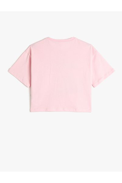 Koton Tricou oversize crop, cu mânecă scurtă, decolteu, bumbac imprimat