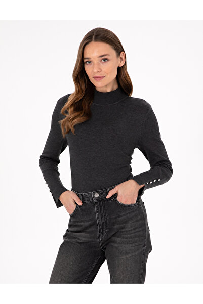 Pierre Cardin Anthracite Slim Fit Half Fisherman Basic Sweater 50290578-Vr006