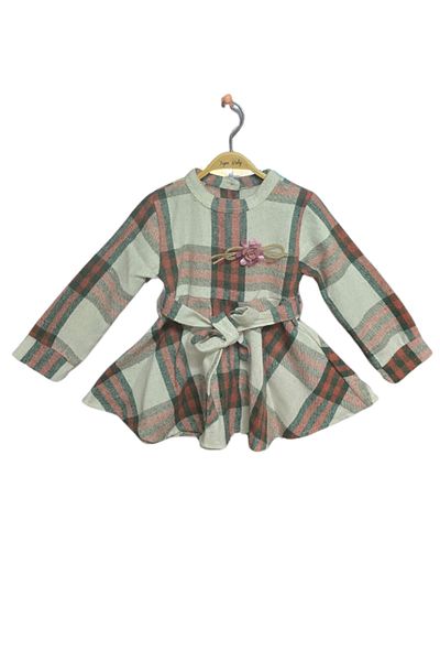 MAXI DRY Rochie de fetiță în carouri cu detaliu de flori, țesătură pentru lemne, 2-3-4-5 ani