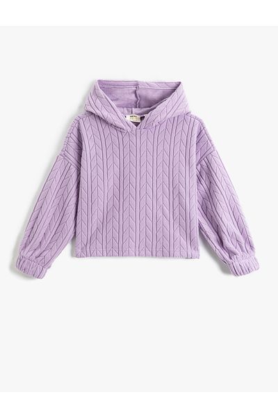 Koton Basic Hooded Crop Sweatshirt - Textured and Elastic Cuffs