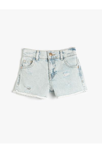 Koton Pantaloni scurți din denim din bumbac - buzunare, margini cu ciucuri, elastic ajustabil în talie