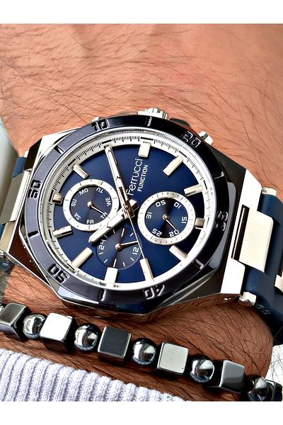 Ferrucci Navy Blue Sports Silicone Band Men's Wrist Watch + Bracelet with Gift