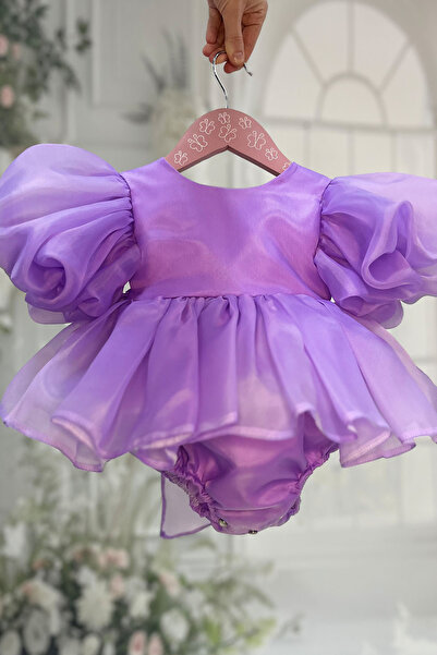 Bertuğ Bebek Lila Karolin Pamuk Saten Kız Bebek Çocuk Romper Külotlu Abiye Elbise