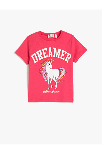 Koton Tricou cu mânecă scurtă, cu imprimeu unicorn, cu guler rotund din bumbac