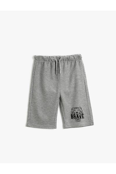 Koton Cotton Tie Waist Shorts Tiger - Print Detailed