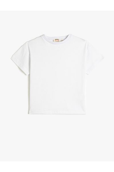 Koton Βασικό T-Shirt με λεπτομέρεια πίσω παραθύρου, κοντό μανίκι, βαμβακερό λαιμόκοψη