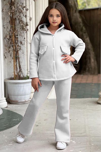 C&C OKULCUNUZ Σετ φόρμας 3 κλωστών Fleece για κορίτσια - Φαρδιά πόδια, κουμπωτά