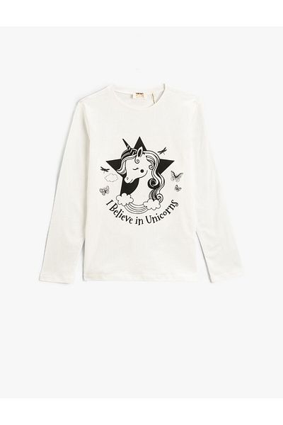 Koton Tricou cu mânecă lungă, bumbac, cu mânecă lungă, imprimat cu unicorn