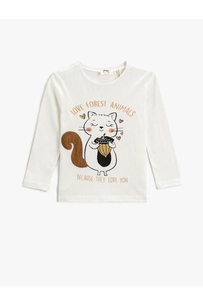 Koton Langarm-T-Shirt aus bedruckter Baumwolle mit Rundhalsausschnitt