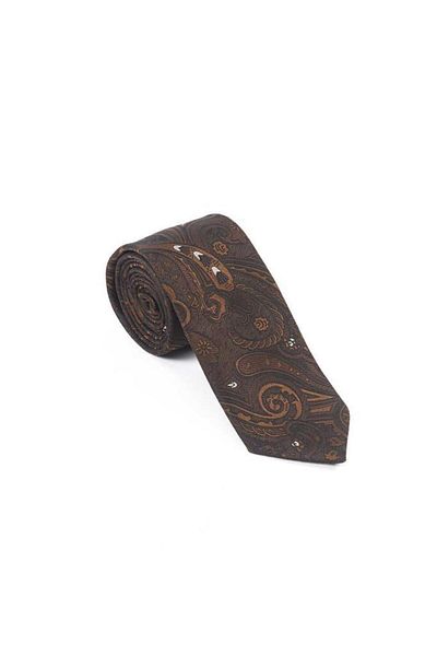 Brianze Brown White Shawl Motif Pattern Tie Handkerchief Set