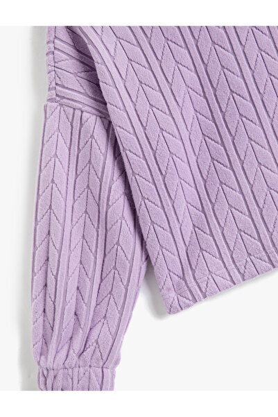 Koton Crop Kapşonlu Basic Sweatshirt Dokulu Manşetleri Lastikli