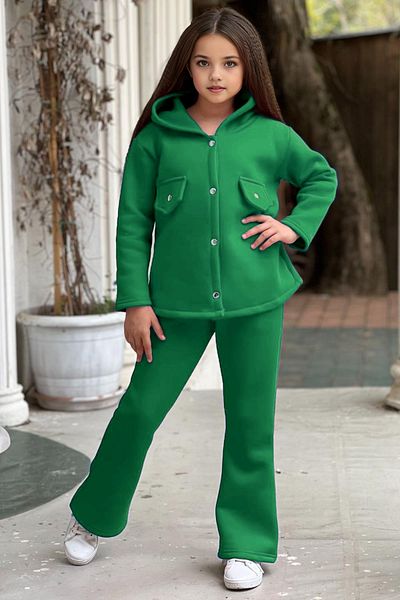 FEEL STYLE Σετ φόρμας 3 κλωστών Fleece για κορίτσια - Φαρδιά πόδια, κουμπωτά