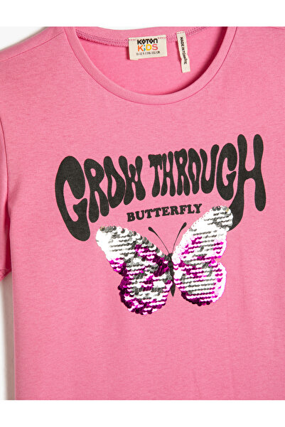 Koton Μπλουζάκι κοντομάνικο βαμβακερό λαιμόκοψη με παγιέτες