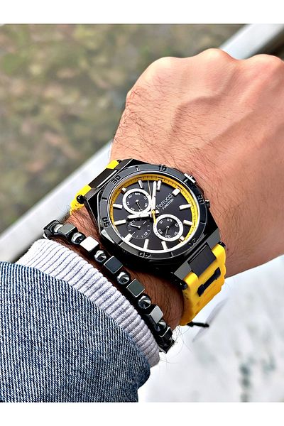 Ferrucci Yellow Sports Silicone Band Men's Wrist Watch + Bracelet with Gift