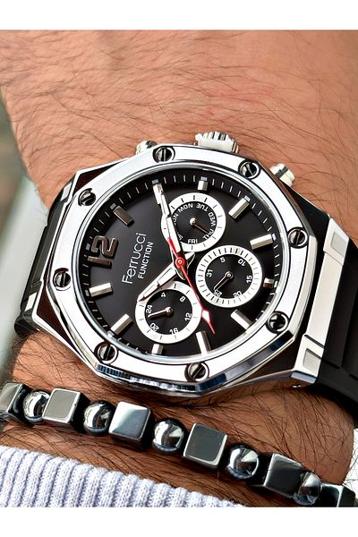 Ferrucci Black Color Silicone Sports Men's Wrist Watch + Bracelet with Gift