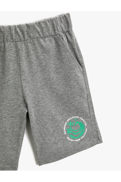 Koton Beli Lastikli Şort Cepli Baskı Detaylı Pamuklu