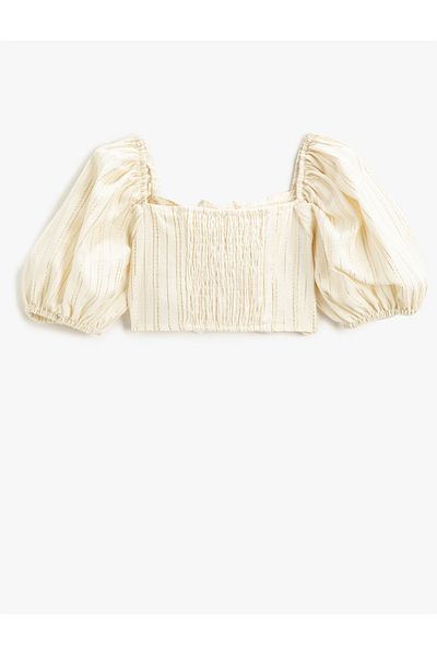 Koton Crop μπλούζα μπαλόνι μανίκια Συγκεντρώνονται λεπτομερώς