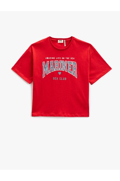 Koton Tricou crop cu mânecă scurtă, cu imprimeu, bumbac