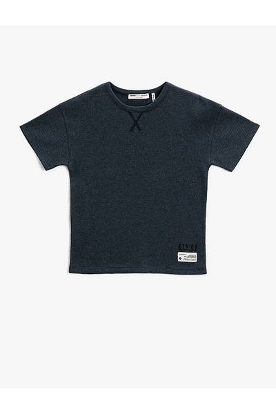 Koton Basic Short Sleeve T-Shirt Textured with Label Detail