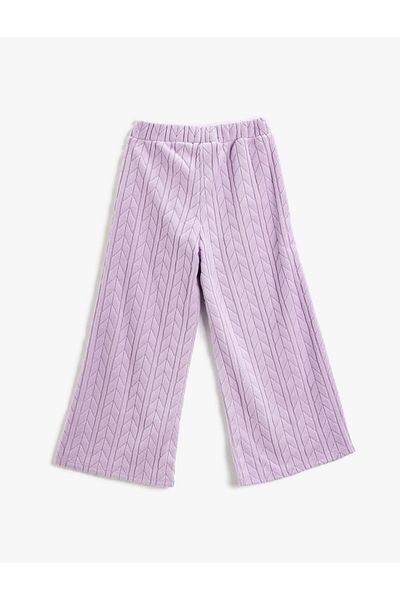 Koton Wide Leg Trousers Relaxed Cut Textured Elastic Waist