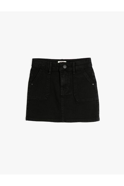 Koton Denim Skirt Mini Size Pocketed Cotton Adjustable Elastic Waist