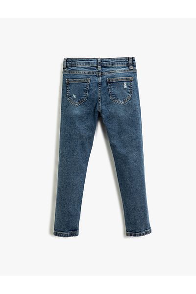 Koton Slim Leg Tie Waist Frayed Jeans - Skinny Jean