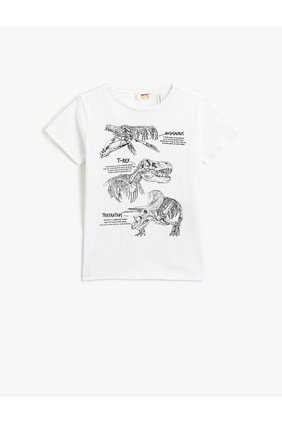 Koton Μπλουζάκι με κοντό μανίκι Dinosaur printed με στρογγυλή λαιμόκοψη
