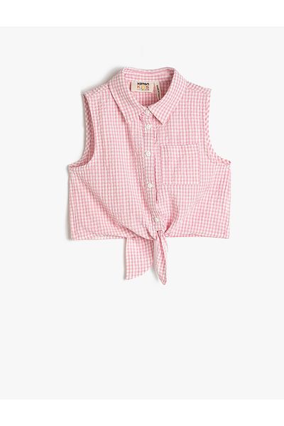 Koton Kurzes, ärmelloses Hemd mit Gingham-Kragen und Taillenschnürung