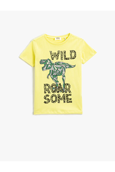 Koton Kurzarm-T-Shirt mit Dinosaurier-Aufdruck und Rundhalsausschnitt aus Bau...