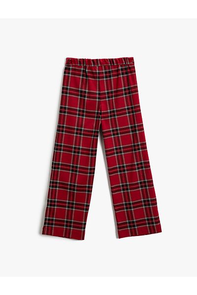 Koton Wide Leg Trousers with Soft Textured Button Detail