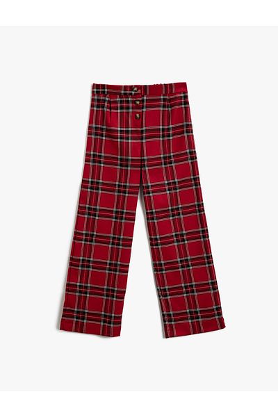 Koton Wide Leg Trousers with Soft Textured Button Detail