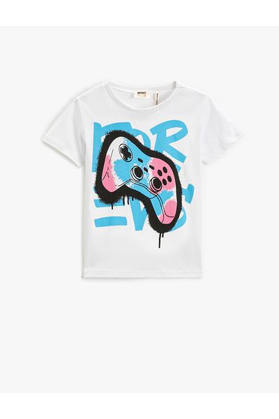 Koton Tricou cu mânecă scurtă imprimat bumbac cu decolteu