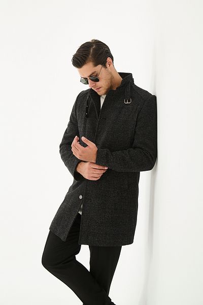 Frappoli Ανδρικό παλτό με χοντρή κοπή - Ριμπ γιακά, Standard Fit