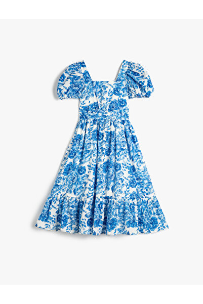 Koton Midi ruha virágos rövid léggömb ujjú négyzet alakú nyakkal bélelt