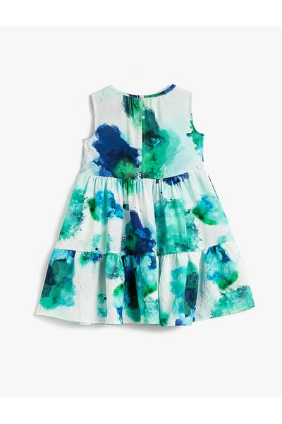 Koton Gemustertes grünes langes Kinderkleid 3skg80066aw