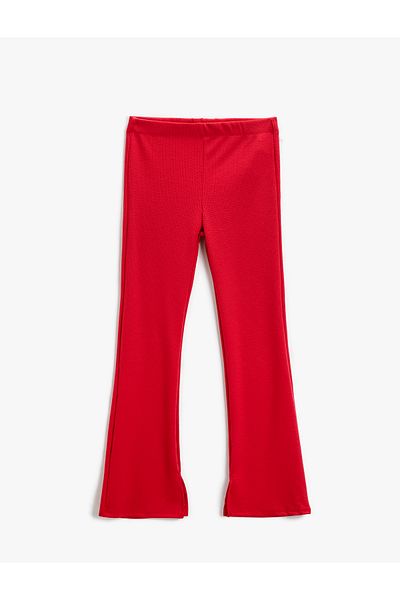 Koton Flared Leg Trousers with Slit Detail, Ribbed, Elastic Waist