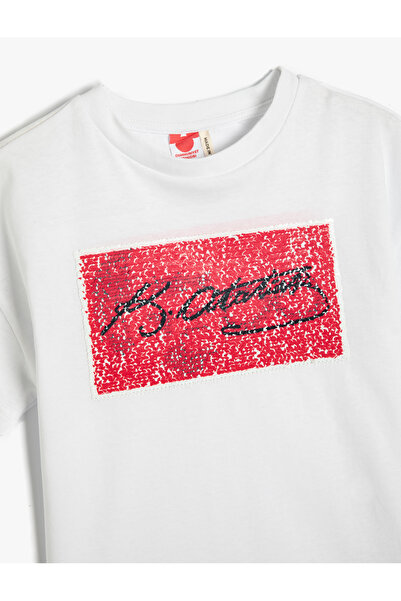 Koton Μπλουζάκι Ατατούρκ με πούλιες και κοντό μανίκι από βαμβάκι