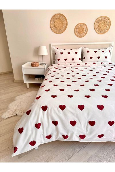 üntaş Unitas Heart Patterned Single Beather and 1 Pillow Cover