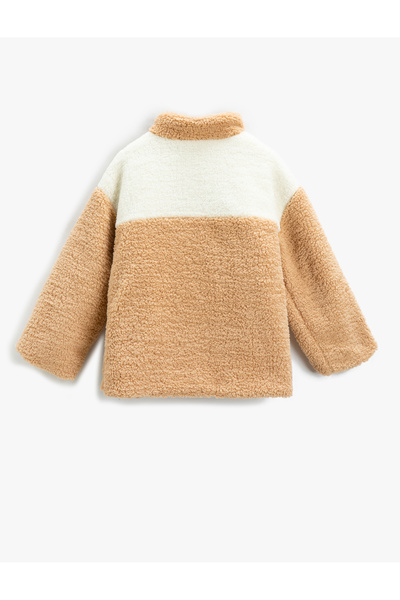 Koton Плюшено яке с яка и цип, джобове, цветен контраст