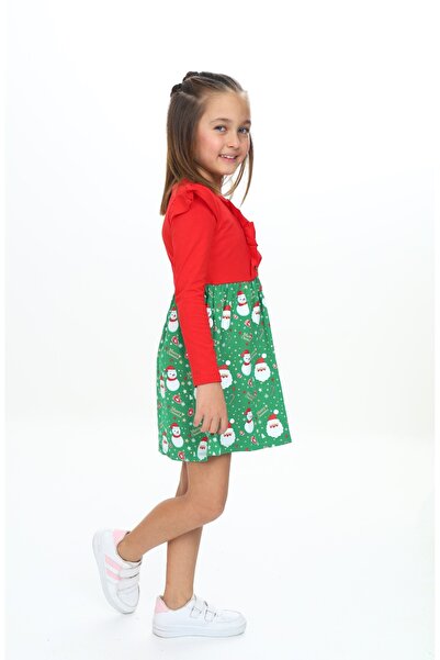 Toontoy Φόρεμα για κορίτσια με βολάν με λεπτομέρεια με κουμπιά Snowman με τύπωμα